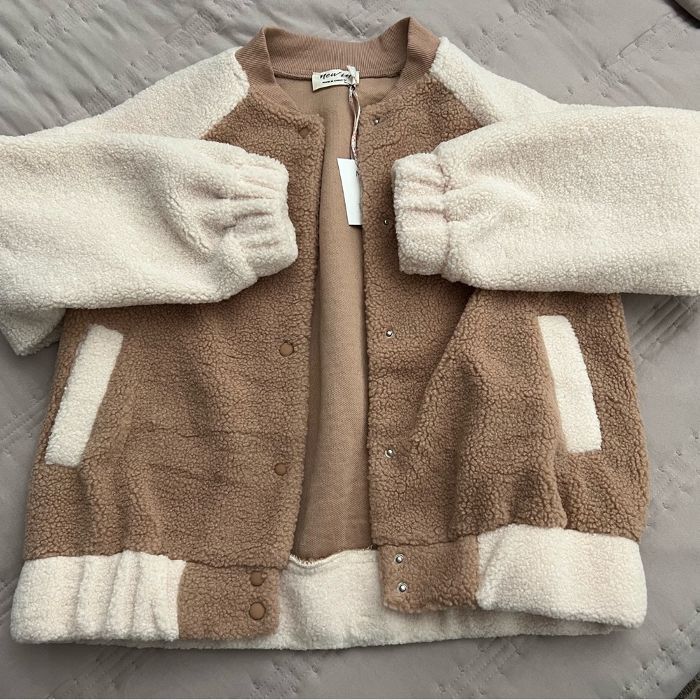 Tan and Cream Teddy Jacket Plush Comfort